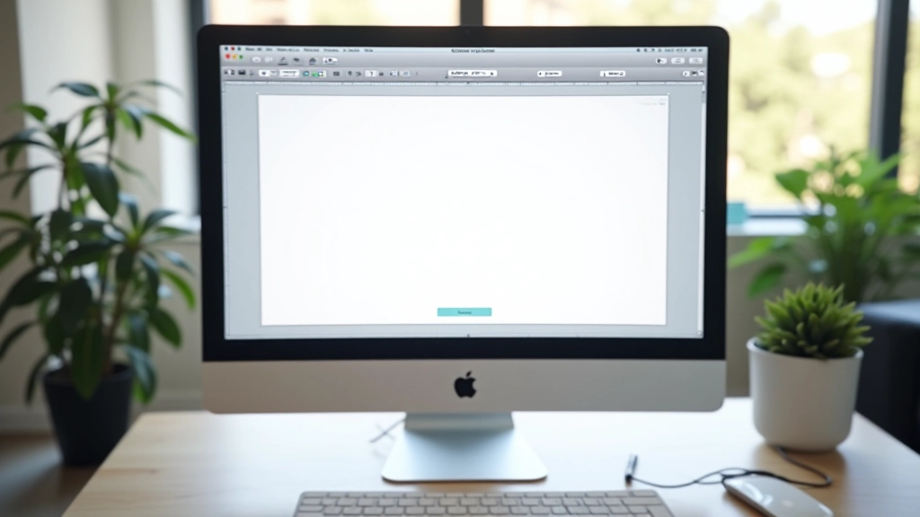 Computer screen showing email template with text formatting and cursor, professional desk setup with organized papers