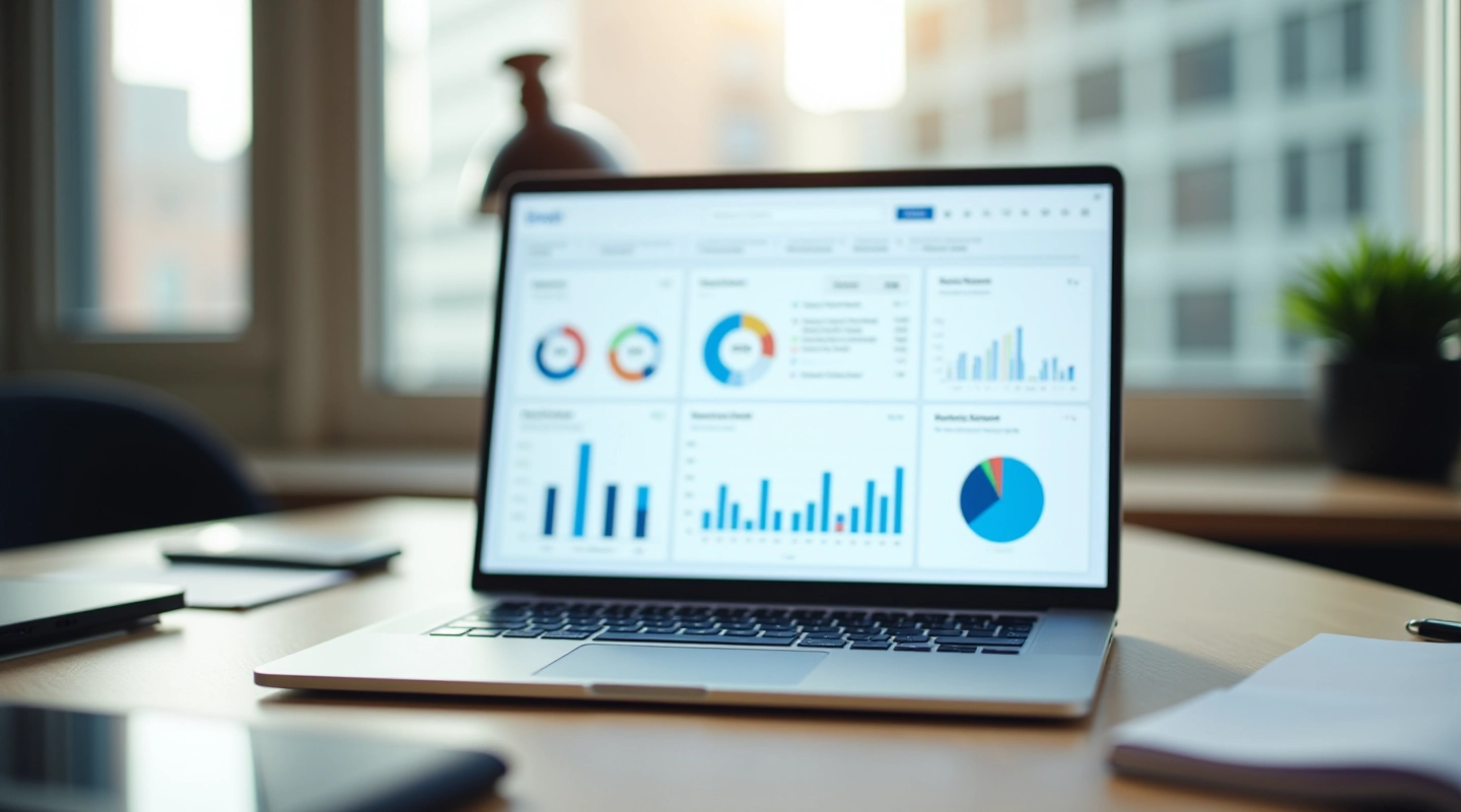 Laptop displaying analytics dashboard with outreach metrics and list building data
