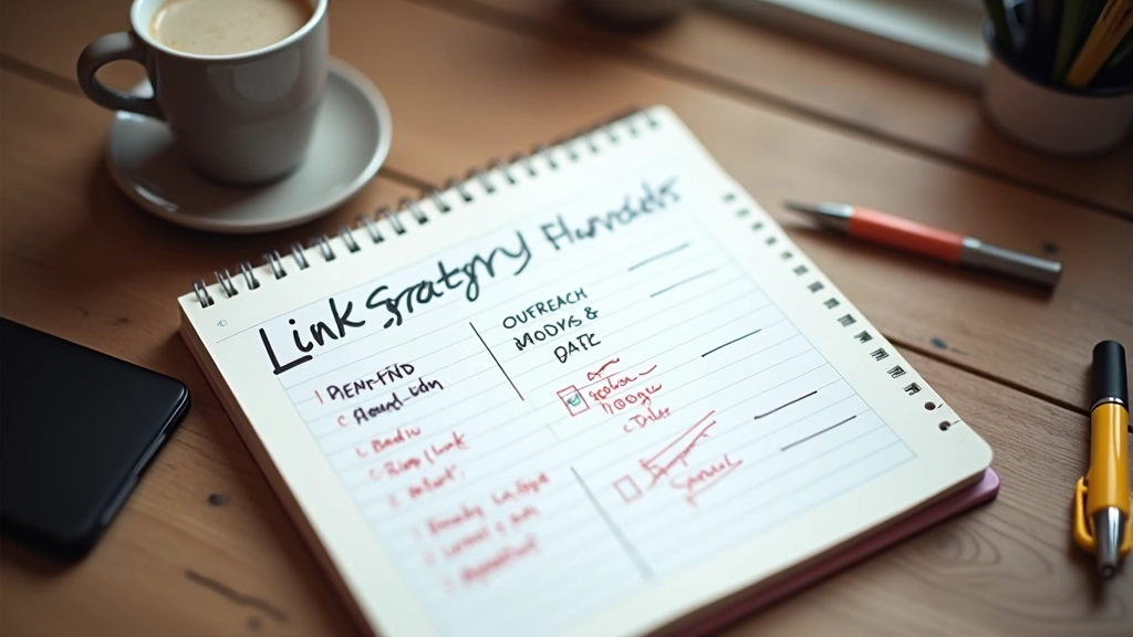 Open notebook with network diagram sketches and handwritten strategy notes on desk with pen
