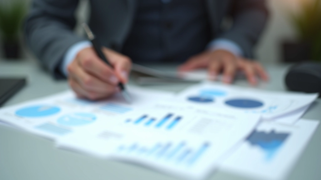 Reviewing printed analytics reports with charts and metrics highlighted